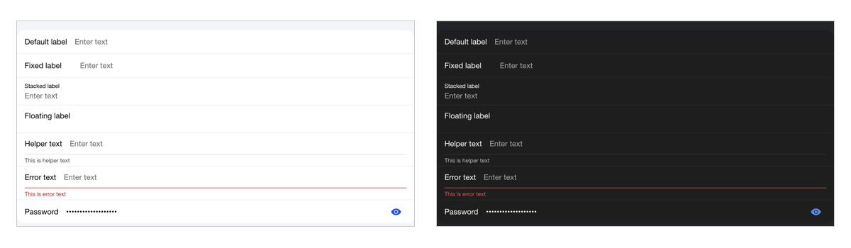 Light and Dark mode comparison for ionic-theme-md3