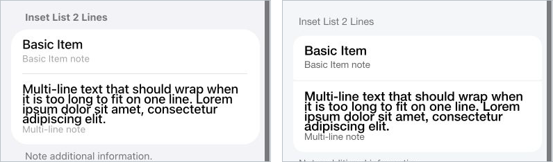 Default two-line ion-item layout in the iOS26 and MD3 themes