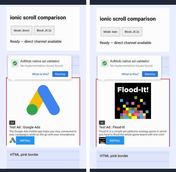 Android ion-content scroll tracking before and after reducing unnecessary native updates