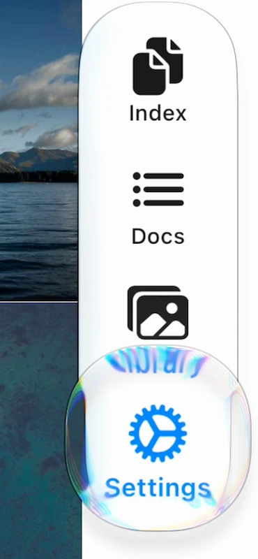 Pressing and dragging across native tabs reveals names such as Library and Settings