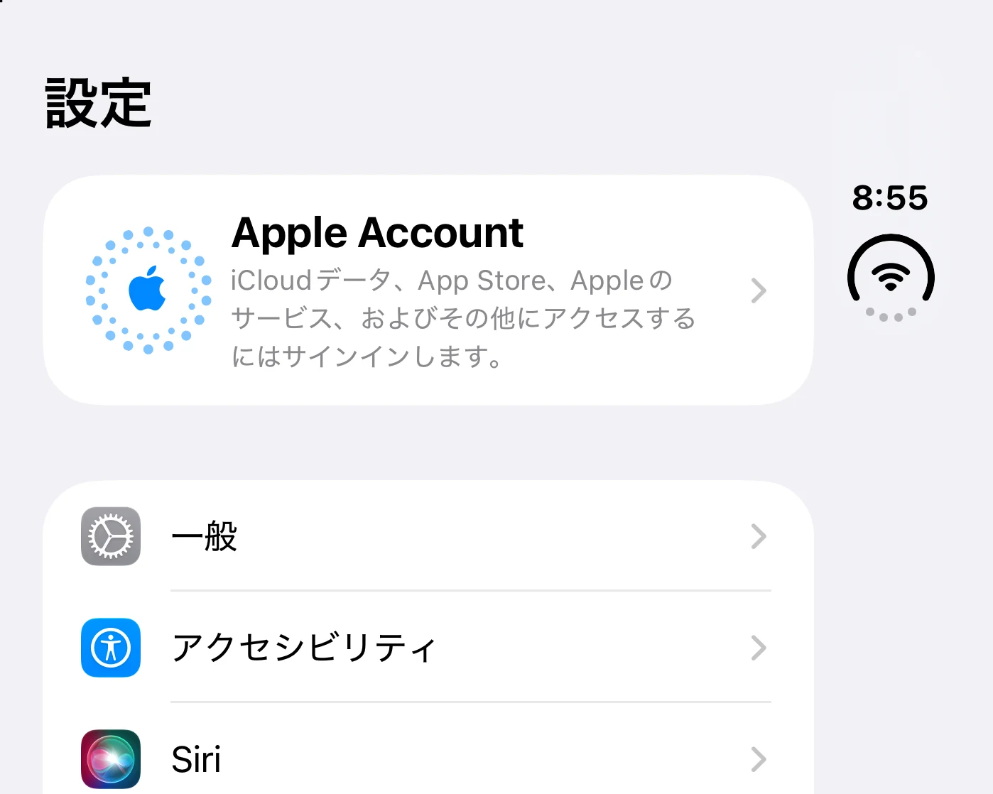 The top of Settings on Duo, showing the positions of the title and system information